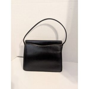 Vintage Etra 50's/60's Black Genuine Leather Handbag Gold Detail